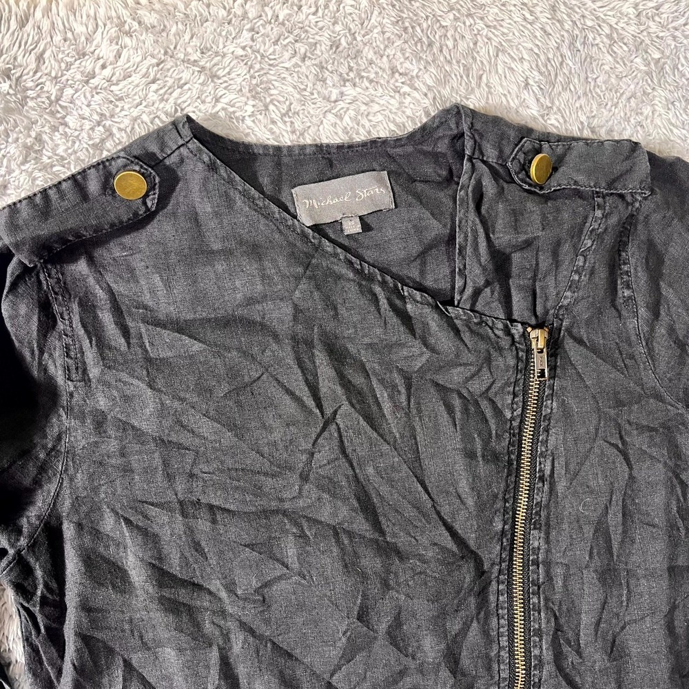 Michael Stars Trench Coat Womens‎ XS Black Cotton Asymmetrical Zip Long Sleeve - Picture 3 of 10